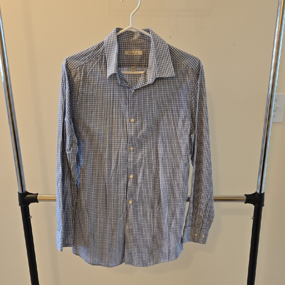 Perry Ellis Blue Checkered Men's Shirt